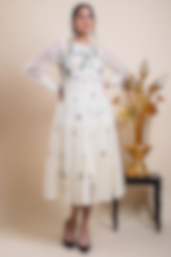White Organic Cotton Silk Embroidered Vacation Dress by Bhusattva at Pernia's Pop Up Shop