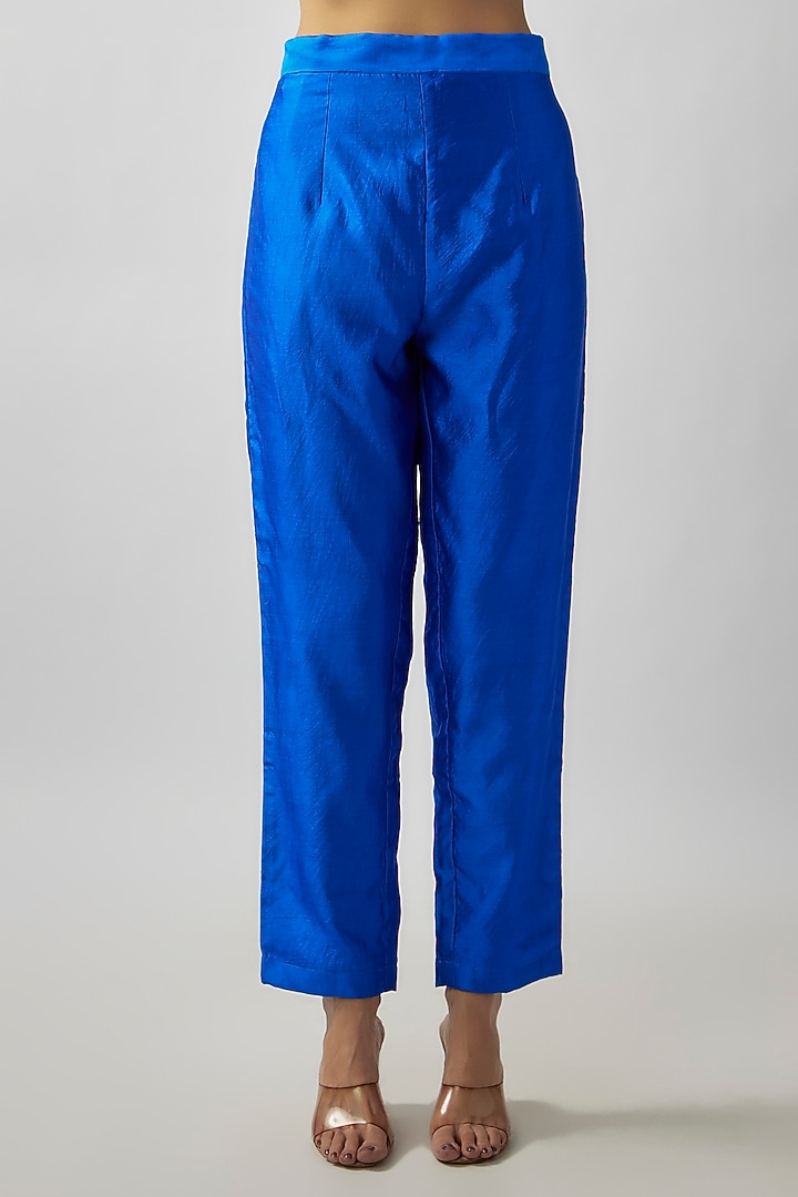 Blue & Green Organic Silk Resham & Mirror Hand Embroidered Leheriya Jacket Set by Bhusattva at Pernia's Pop Up Shop