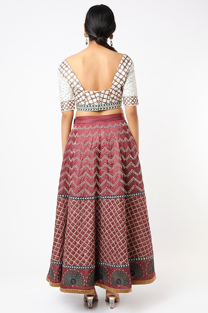 Maroon Hand Embroidered Wedding Lehenga Set by Bhusattva at Pernia's Pop Up Shop