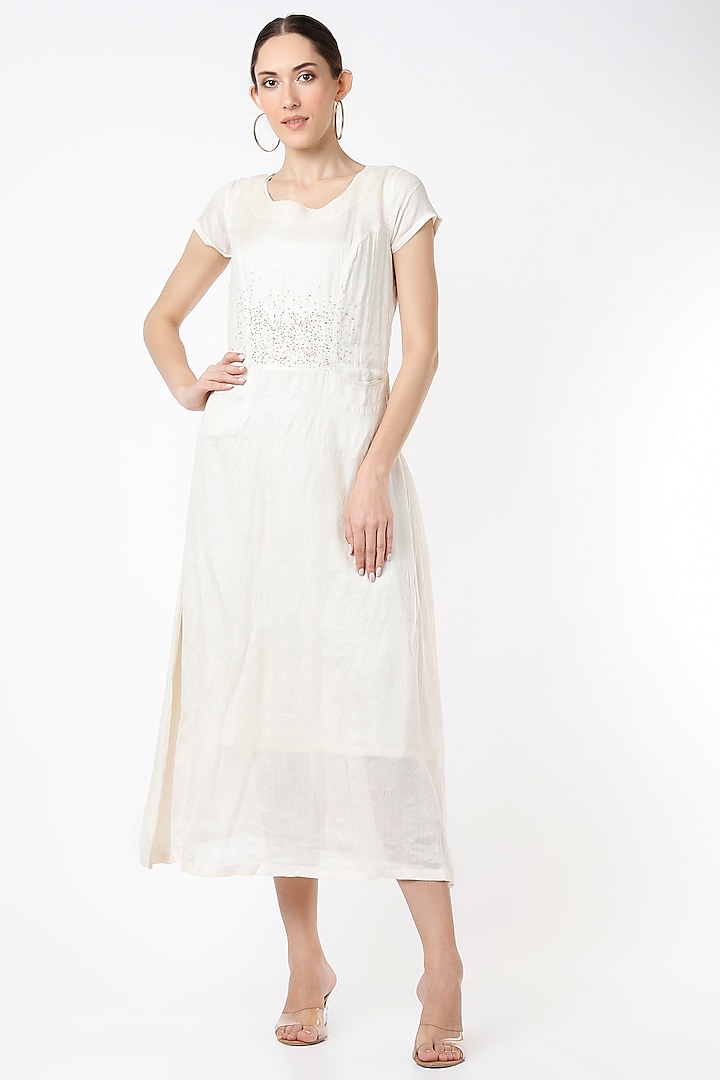 White Organic Silk Midi Dress by Bhusattva