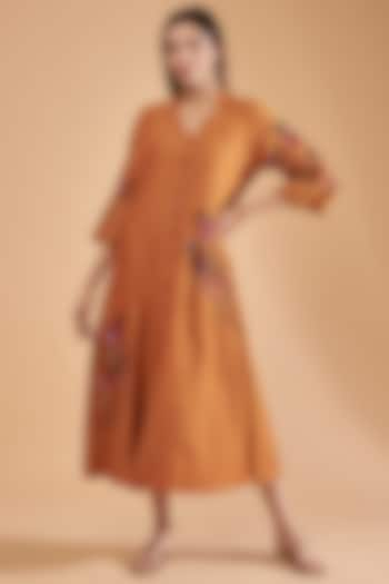 Tangerine Organic Silk Embroidered Dress by Bhusattva at Pernia's Pop Up Shop