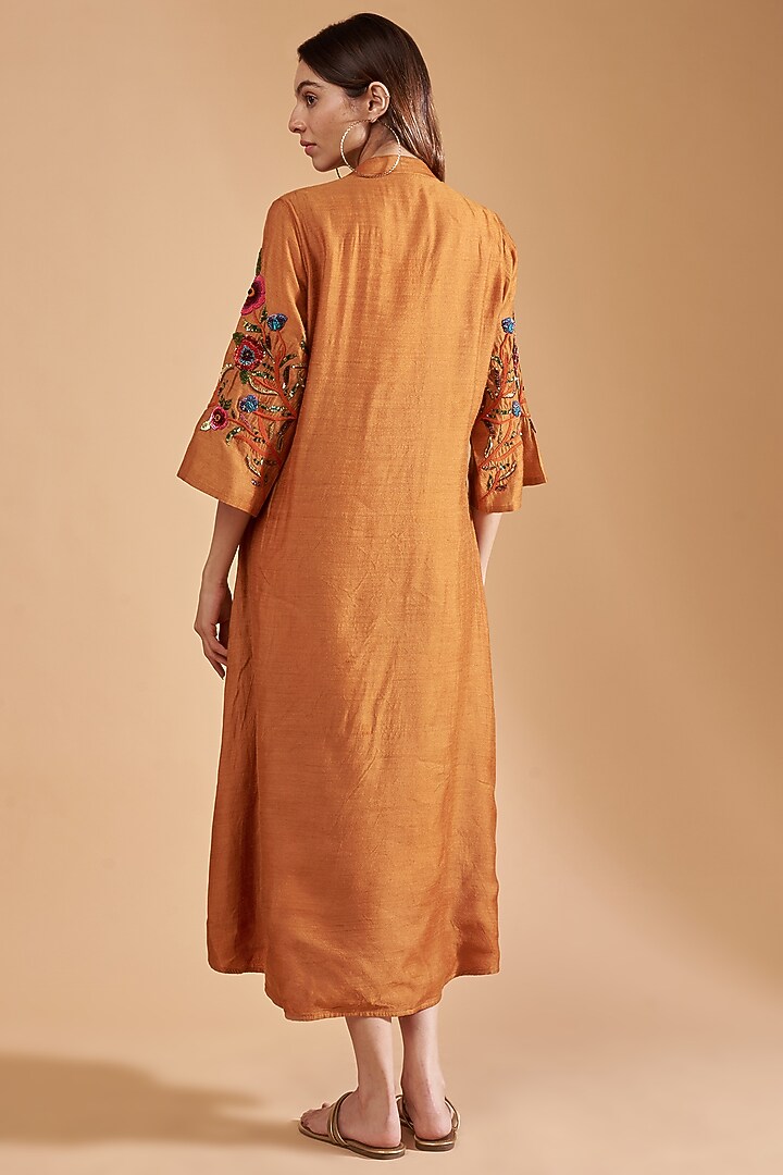 Tangerine Organic Silk Embroidered Vacation Dress by Bhusattva at Pernia's Pop Up Shop