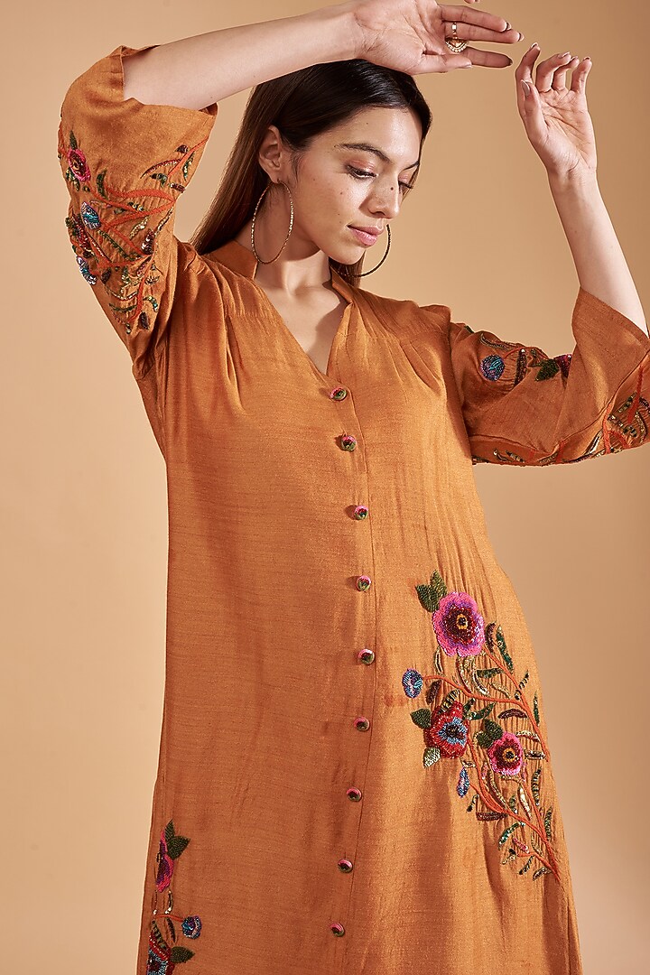 Tangerine Organic Silk Embroidered Vacation Dress by Bhusattva at Pernia's Pop Up Shop