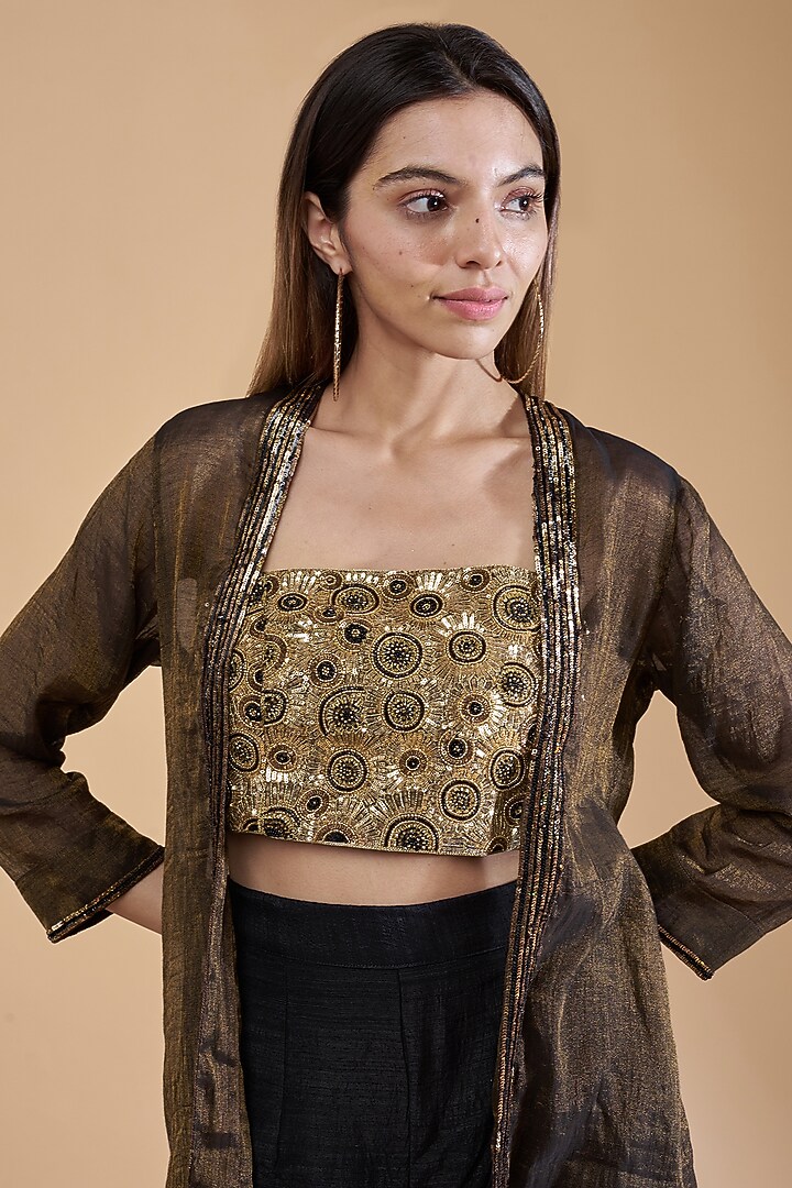 Bronze Organic Silk Jacket Set by Bhusattva at Pernia's Pop Up Shop