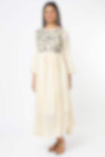 Off-White Hand Embroidered Asymmetrical Dress by Bhusattva