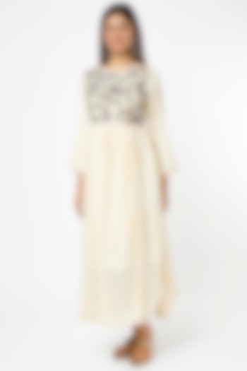 Off-White Hand Embroidered Asymmetrical Dress by Bhusattva