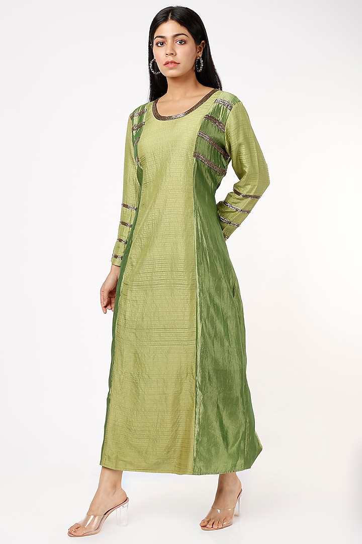 Pear Green Hand Embroidered Dress by Bhusattva