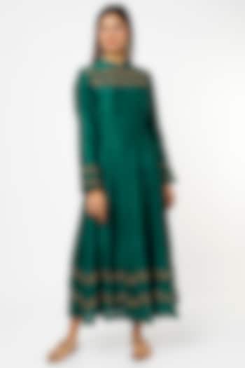 Moss Green Hand Embroidered Flared Dress by Bhusattva