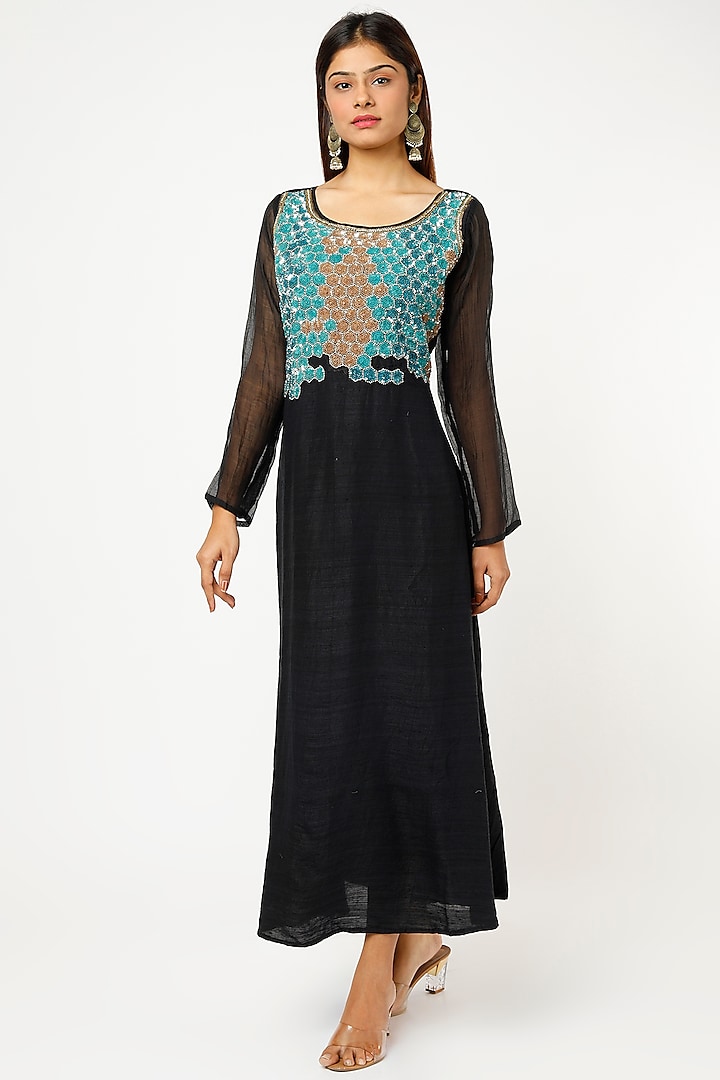 Black Hand Embroidered Dress by Bhusattva