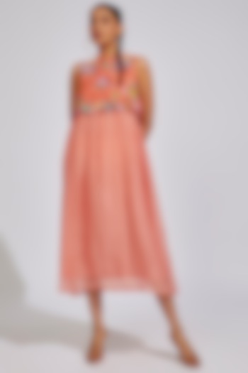 Peach Organic Silk Embroidered Layered Dress by Bhusattva at Pernia's Pop Up Shop