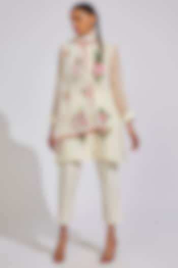 White Organic Cotton Silk Embroidered Co-Ord Set by Bhusattva at Pernia's Pop Up Shop