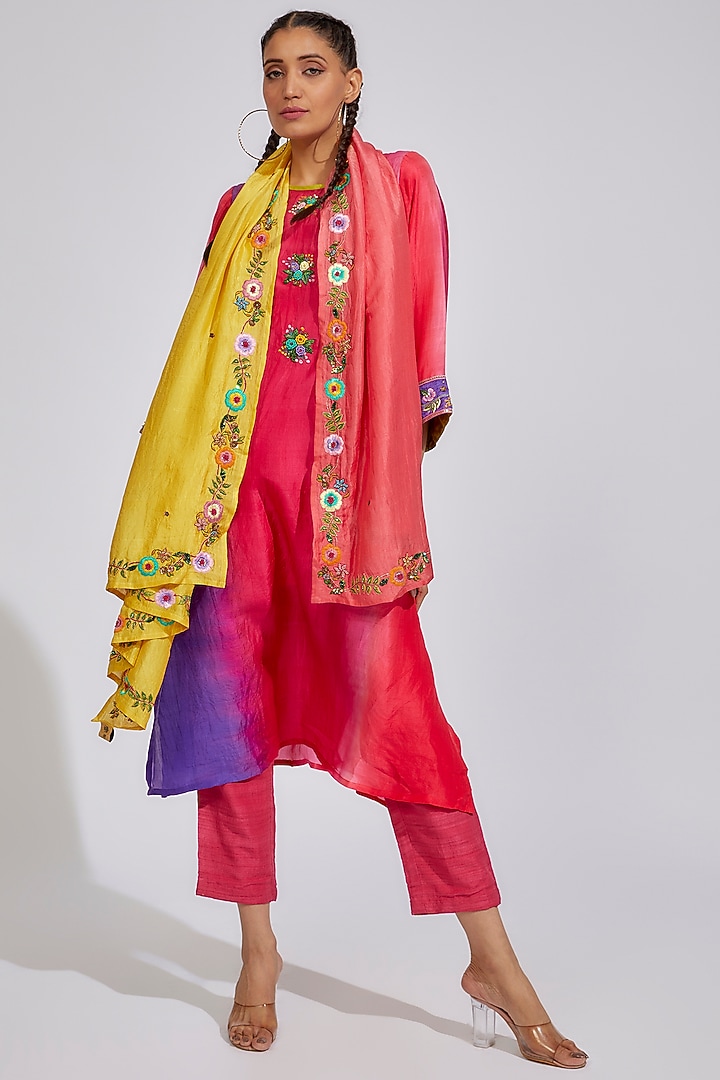 Pink Ombre Organic Silk Kurta Set by Bhusattva at Pernia's Pop Up Shop