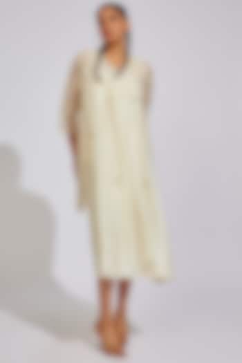 Light Beige Organic Silk Embroidered Jacket Cocktail Dress by Bhusattva at Pernia's Pop Up Shop