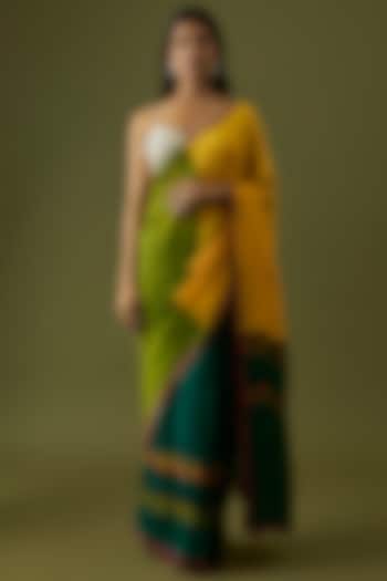 Multi-Colored Organic Cotton Silk Embroidered Party Wear Saree by Bhusattva at Pernia's Pop Up Shop