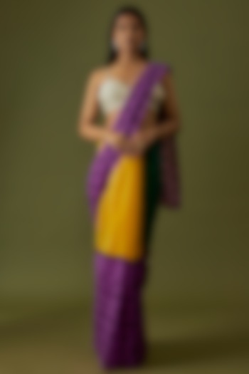 Purple & Yellow Organic Cotton Silk Embroidered Party Wear Saree by Bhusattva at Pernia's Pop Up Shop