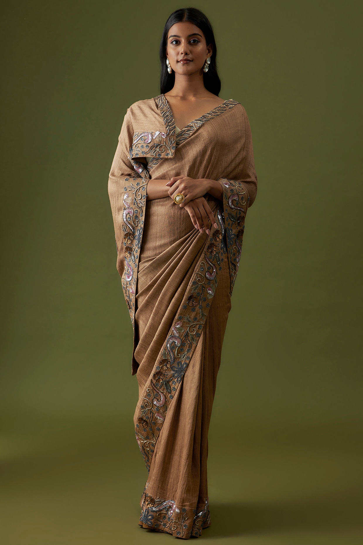 Coffee color soft silk saree with zari weaving design