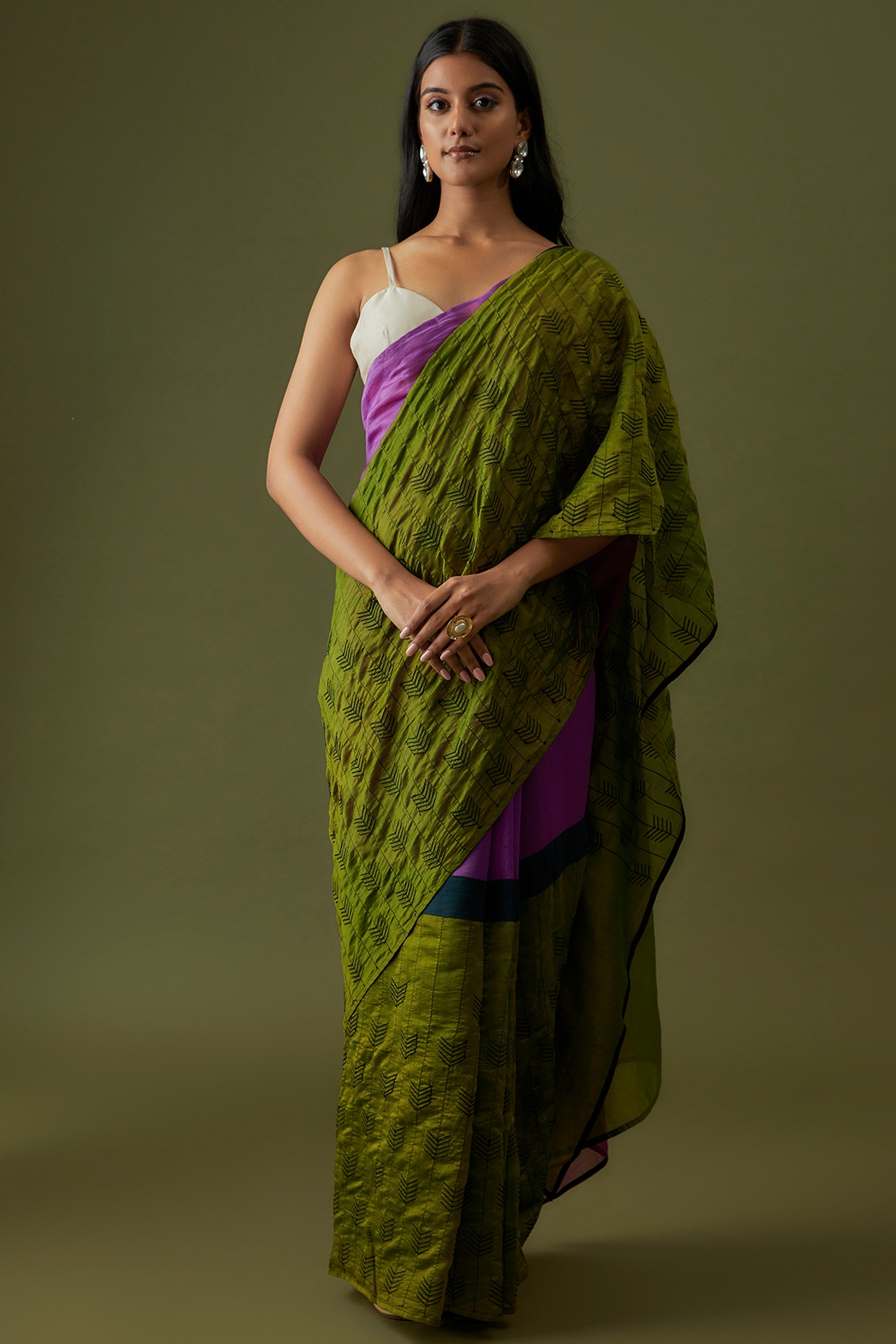 Brown & Bottle Green Combo Colour, Kanchipuram Designer Soft Silk Sare –  Pulimoottil Online