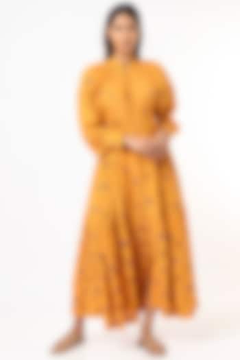 Mustard Hand Embroidered Dress by Bhusattva