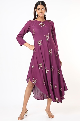 Magenta Hand Embroidered Dress by Bhusattva