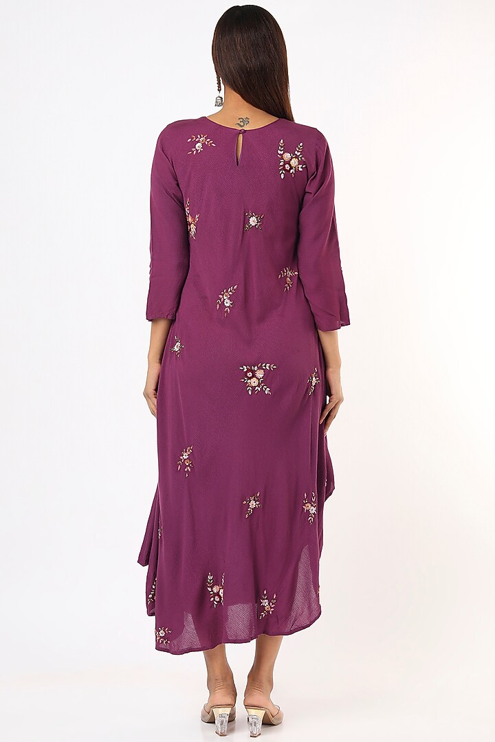 Magenta Hand Embroidered Vacation Dress by Bhusattva at Pernia's Pop Up Shop