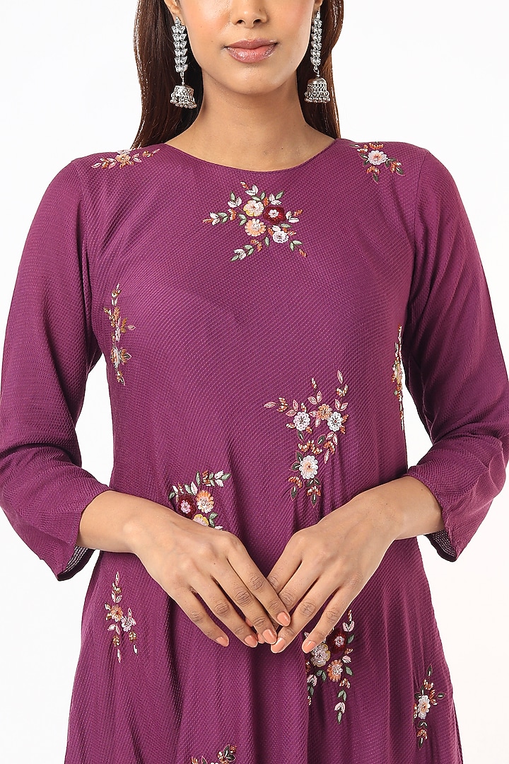 Magenta Hand Embroidered Vacation Dress by Bhusattva at Pernia's Pop Up Shop