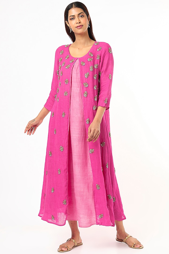 Pink Hand Embroidered Dress by Bhusattva