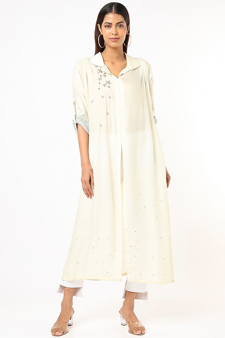 White hand embroidered Dress by Bhusattva