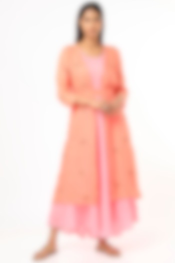 Pink Hand Embroidered Dress Set by Bhusattva