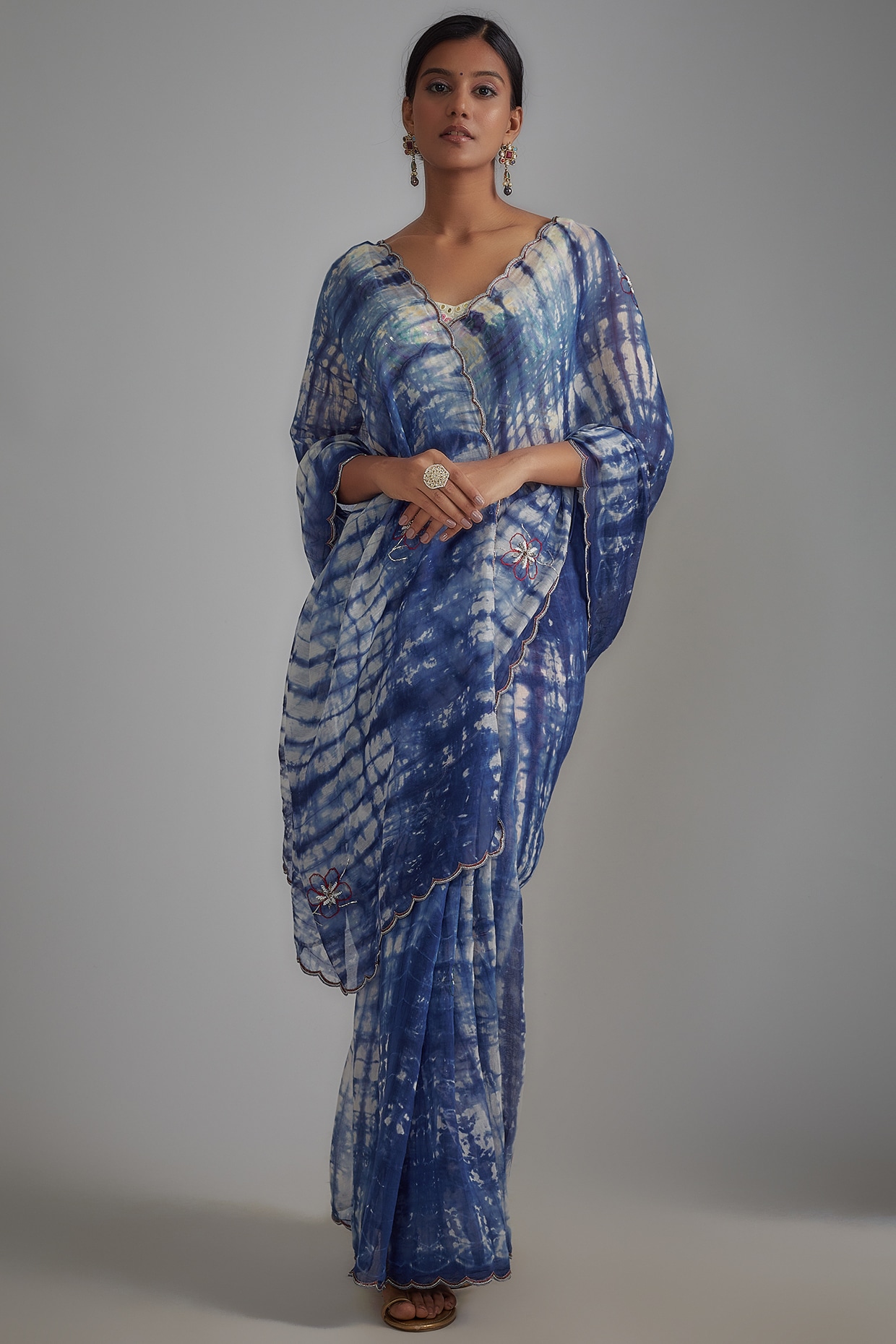 Yellow and Blue Colour Tye and Dye Printed Saree | RANGMAYEE