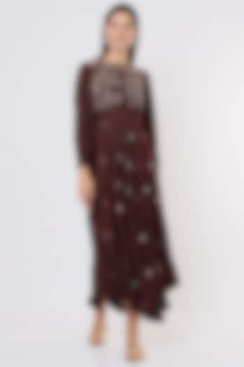 Brown Embroidered Dress by Bhusattva at Pernia's Pop Up Shop