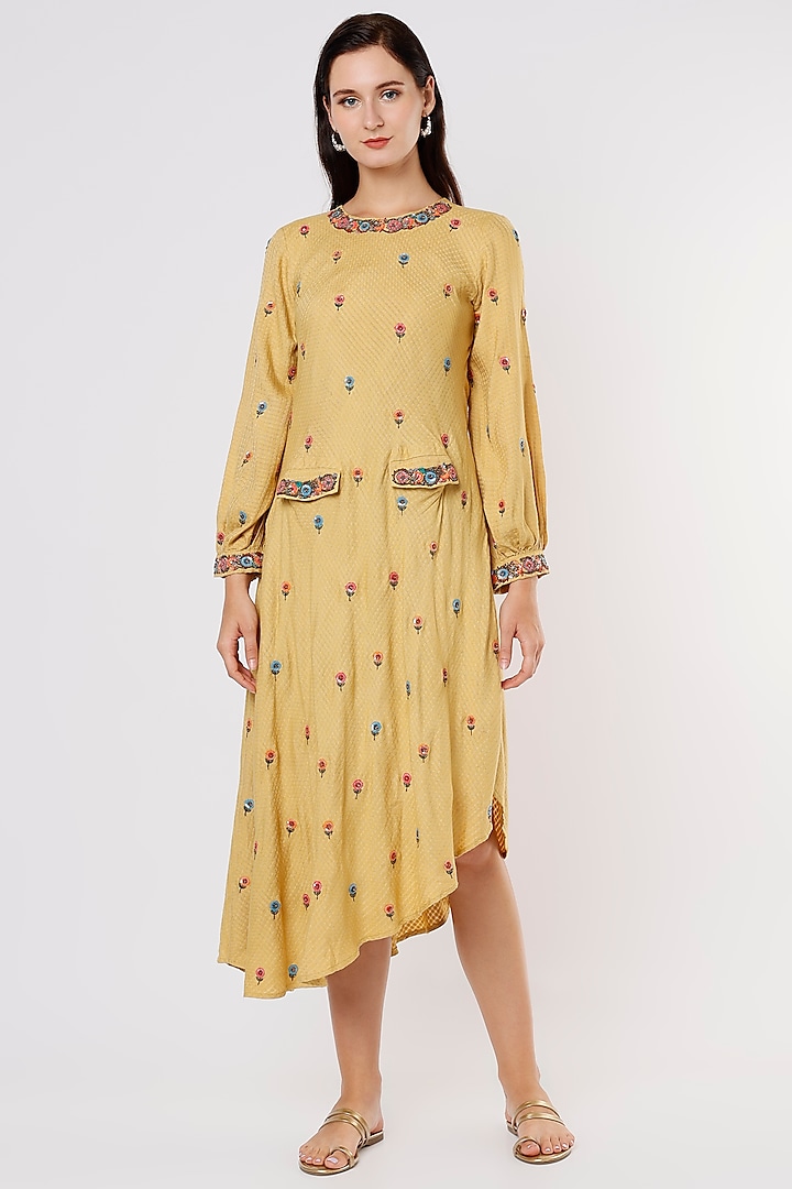 Yellow Embroidered Dress by Bhusattva at Pernia's Pop Up Shop