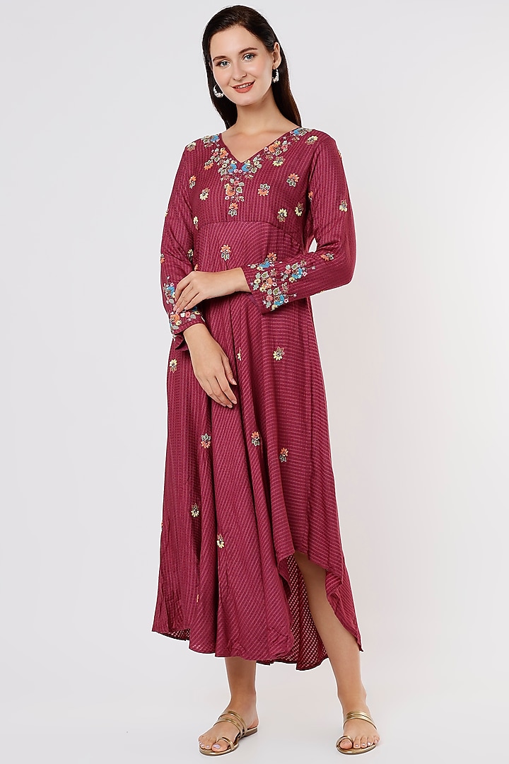 Magenta Embroidered Dress by Bhusattva