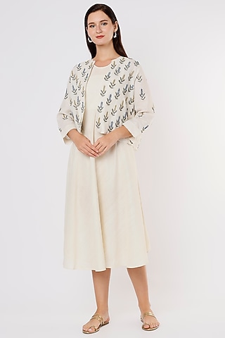 White Organic Silk Dress With Jacket by Bhusattva