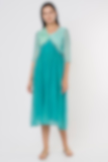 Teal Embroidered Dress by Bhusattva