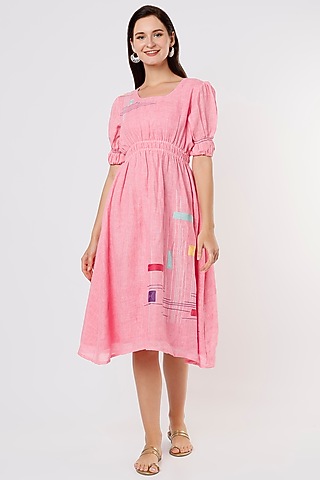 Baby Pink Hand Embroidered Dress by Bhusattva