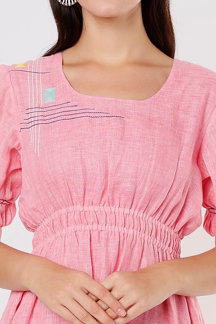 Baby Pink Hand Embroidered Vacation Dress by Bhusattva at Pernia's Pop Up Shop