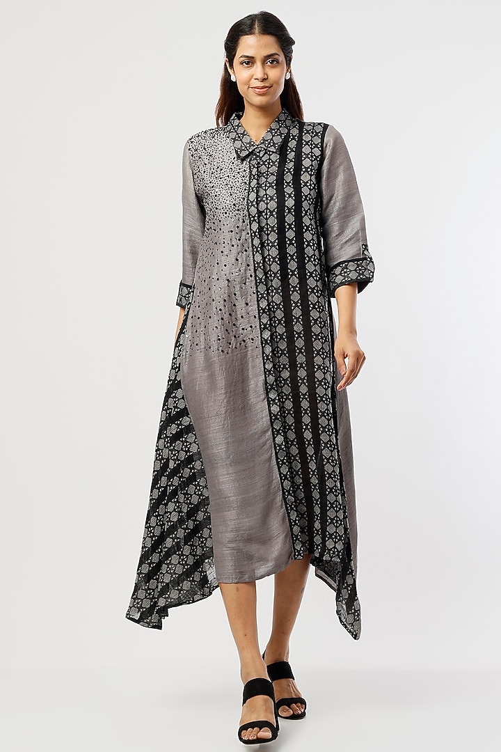 Slate Grey & Black Embroidered Vacation Dress by Bhusattva at Pernia's Pop Up Shop