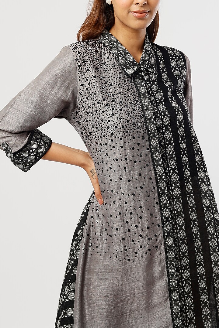 Slate Grey & Black Embroidered Vacation Dress by Bhusattva at Pernia's Pop Up Shop