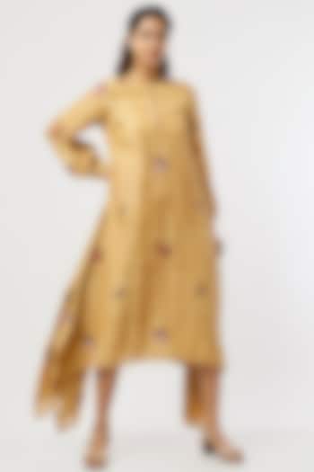 Ochre Yellow Embroidered Dress by Bhusattva