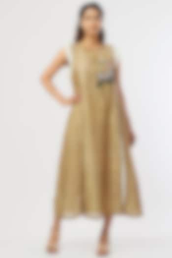 Beige Embroidered A-Line Dress by Bhusattva