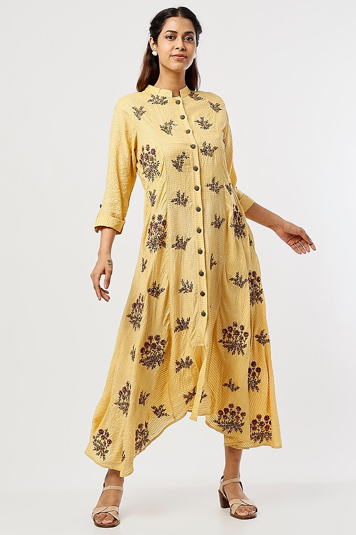 Blonde Yellow Embroidered Dress by Bhusattva