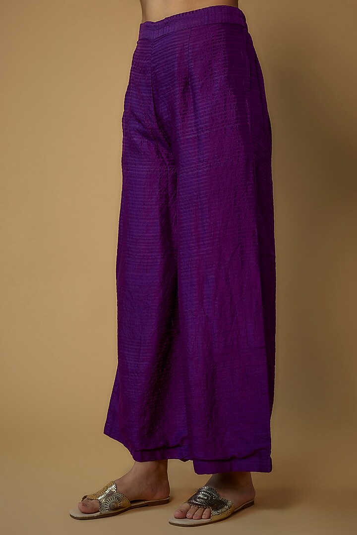Ink Blue Organic Silk Embroidered Asymmetric Kurta Set by Bhusattva at Pernia's Pop Up Shop