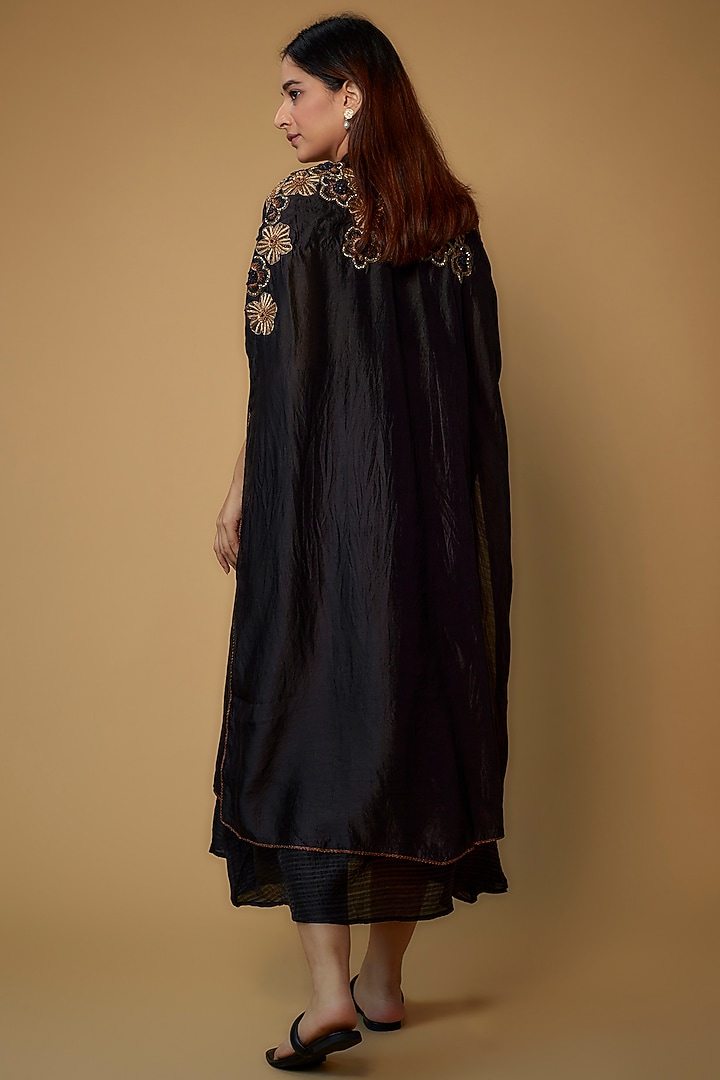 Black Organic Silk Embroidered Jacket Cocktail Dress by Bhusattva at Pernia's Pop Up Shop