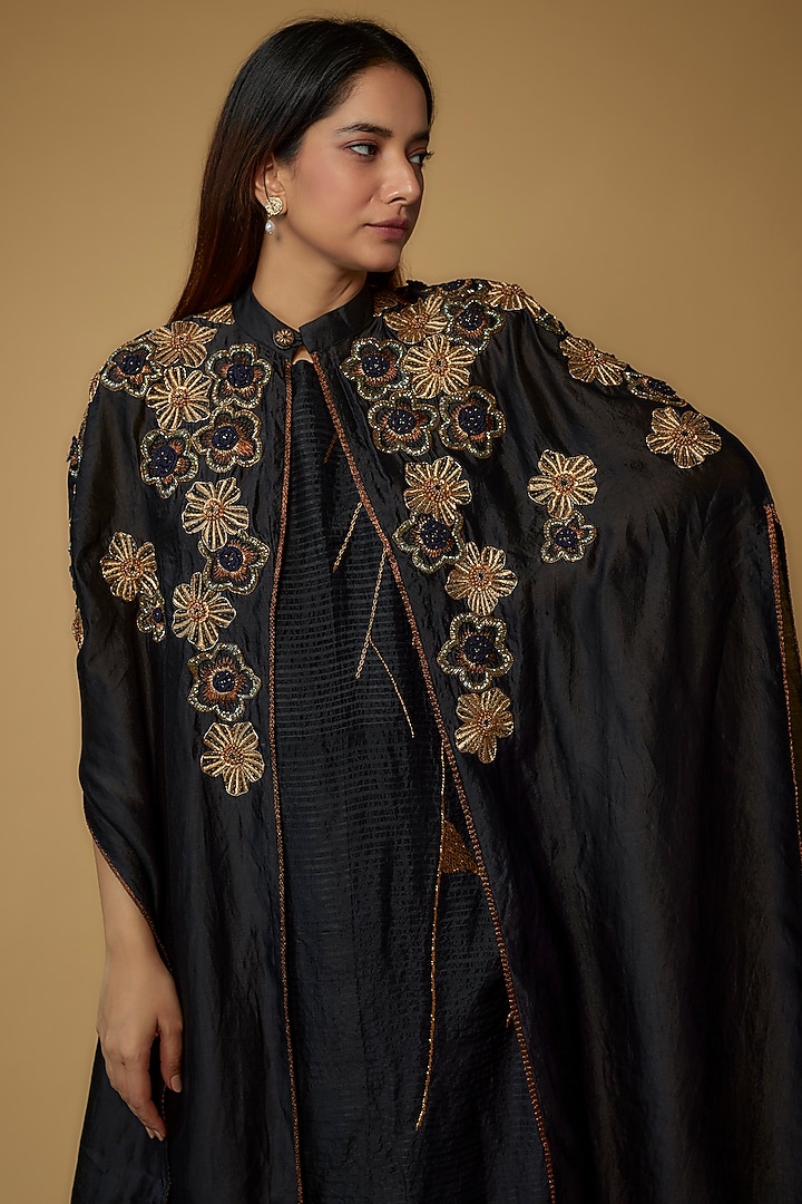 Black Organic Silk Embroidered Jacket Cocktail Dress by Bhusattva at Pernia's Pop Up Shop
