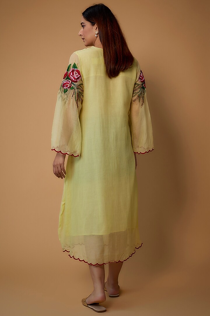 Lemon Yellow Organic Cotton Silk Embroidered Vacation Dress by Bhusattva at Pernia's Pop Up Shop