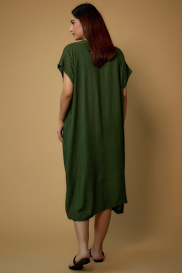 Dark Green Organic Silk Jacquard Embroidered Cowl Vacation Dress by Bhusattva at Pernia's Pop Up Shop
