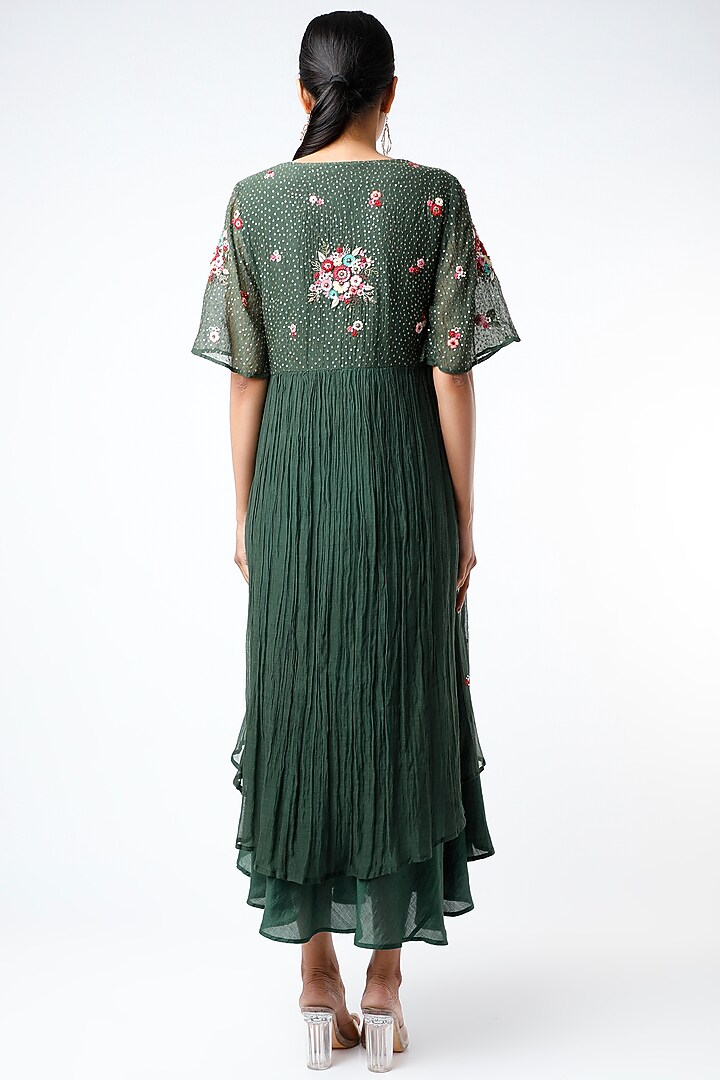 Emerald Green Asymmetrical Front-Open Vacation Dress by Bhusattva at Pernia's Pop Up Shop