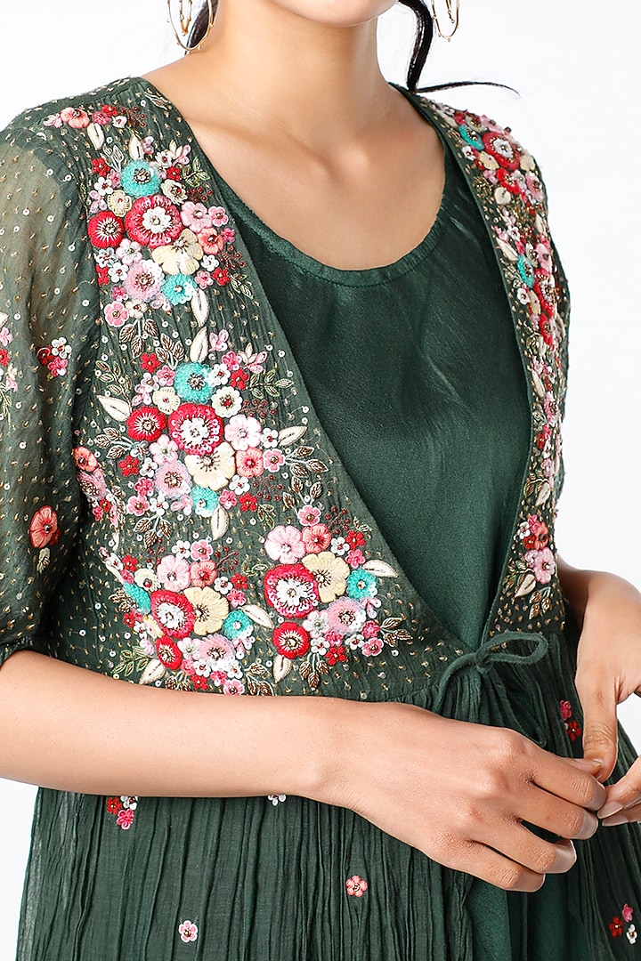 Emerald Green Asymmetrical Front-Open Vacation Dress by Bhusattva at Pernia's Pop Up Shop