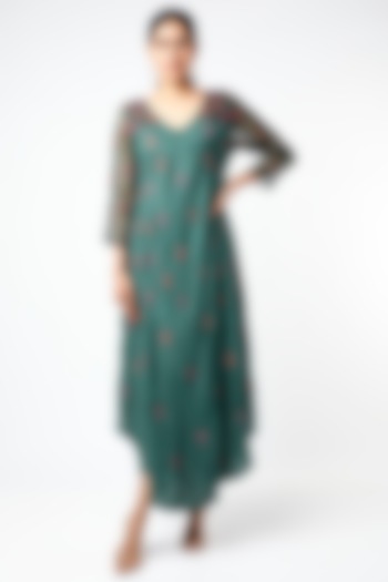 Emerald Green Hand Embroidered Dress by Bhusattva