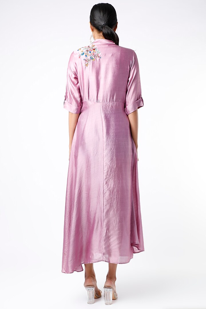 Mauve Hand Embroidered Front-Open Paneled Vacation Dress by Bhusattva at Pernia's Pop Up Shop